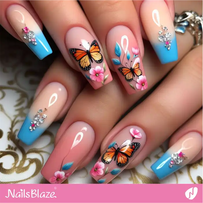 Peach Fuzz and Blue Nails with Decorations | Color of the Year 2024 - NB1819